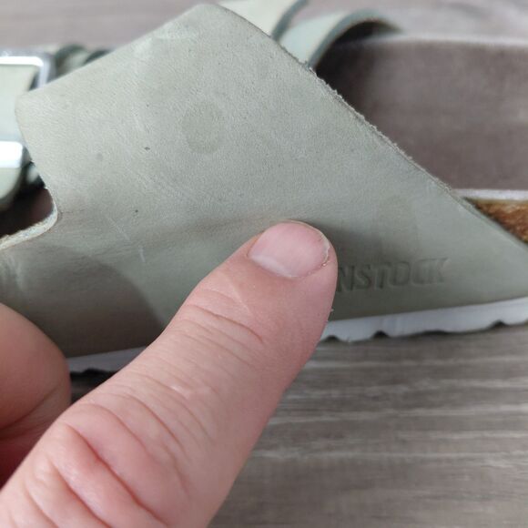 Birkenstock Arizona Sandals Women Size 36 US 5-5.5 Green Birkibuc 2 Strap Slides - Picture 12 of 13